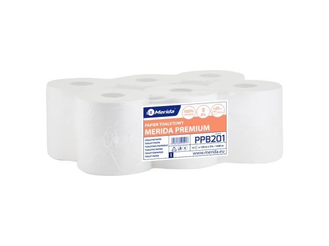 MERIDA PREMIUM roll toilet paper, white, 3-ply, diameter 19 cm, 120 m (12 pcs / pack)